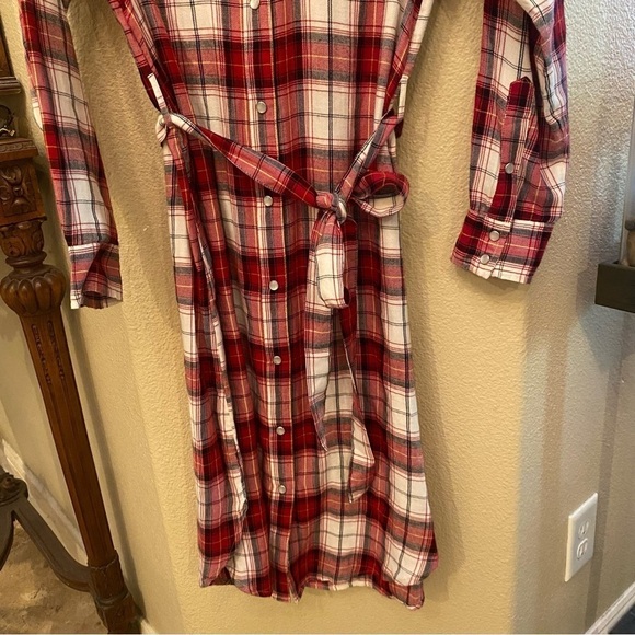NWT~LUCKY BRAND Women Red Plaid Pearl Snap Button Tie Waist Western Dress-XS - Picture 3 of 9